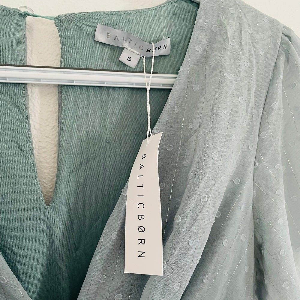 Baltic Born Weslie Maxi Dress Sage Green Swiss Do Formal Wedding Short Sleeve SM - Picture 6 of 7